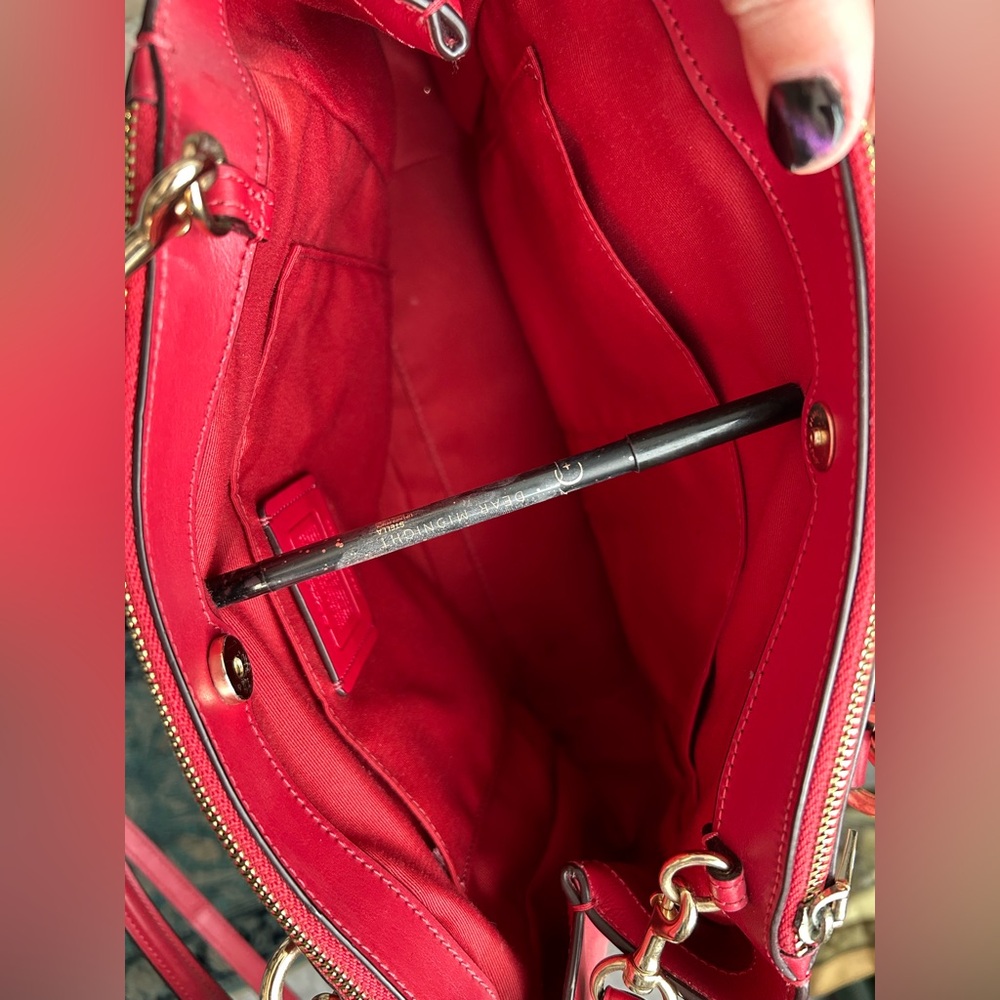 Coach Brown Signature Crossbody Bag with Red Trim - Picture 5 of 7